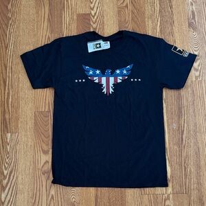 Fruit of the Loom Black Short Sleeve Tee with Red, White & Blue Eagle Graphic